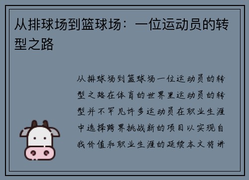 从排球场到篮球场：一位运动员的转型之路